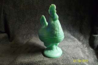 LARGE JADEITE~JADITE GREEN ROOSTER~CHICKEN CANDY DISH~JELLY STAND 