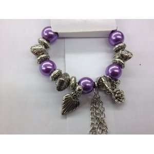  stretch charm bracelet with purple pearl 