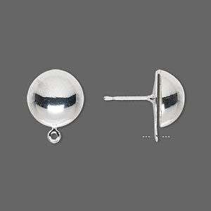 100 Silver Plated 12mm Half Ball Earrings w/Drop~Posts  