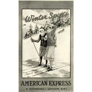   Skiing Snow Mountain American Express Travel   Original Halftone Print