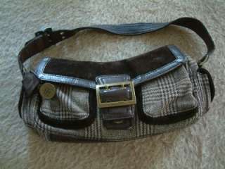 handbag purse Banana Republic leather and fabric plaid brown 5 x 10 x 