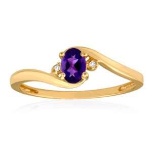    FEBRUARY Birthstone Ring 10K Yellow Gold Amethyst Ring Jewelry