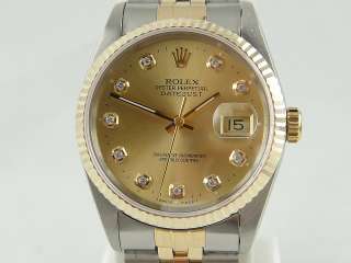 Authentic Rolex 16233 Mens Datejust Diamonds Dial /Bezel YG/SS Watch 