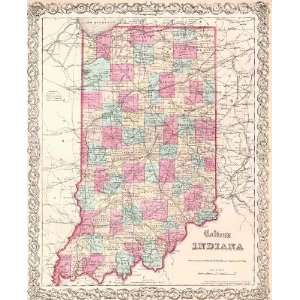  Colton 1855 Antique Map of Indiana