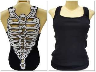 PUNK FUNKY HALLOWEEN COSTUME SKELETON CUT OUT TOP T SHIRT, L  