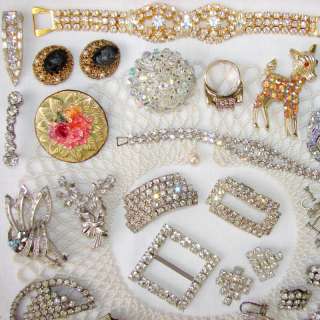 Rhinestone Jewelry Lot Brooch Earring Necklace Bracelet Dress Clip 1.9 