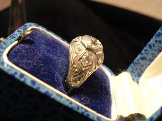 Art Deco Platinum Ring 7 Diamond Antique Hand Engraved  