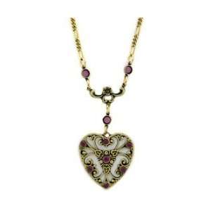 Vintage Filigree Heart Necklace   Amethyst Austrian Crystal Womens 