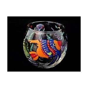 Angel Fish Design   Hand Painted   5 oz. Votive with candle