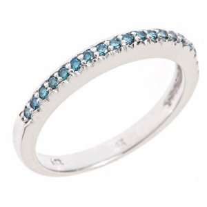 14k White Gold Blue Pave Set Diamond Wedding Anniversary Band Ring 4.5 