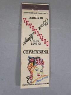 COPACABANA Night Club Match Cover / New Yorks Famous Club  