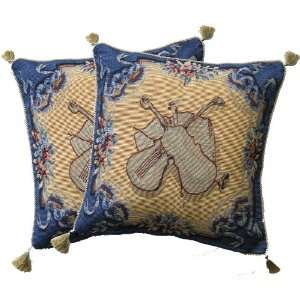  2 Violin Blue Jacquard Woven Tapestry Cushion/pillow Cover 