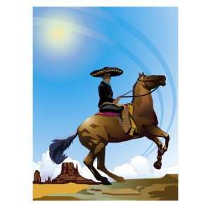  Mexican Caballero on Horseback, Grouped Elements Stretched 