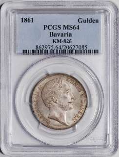 1861 Germany   Bavaria Silver Gulden   PCGS MS64  