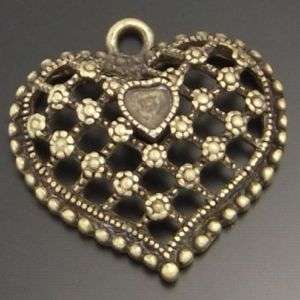 Vintage Look pendant heart net charms drops 30pcs 02005  