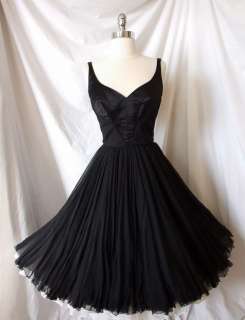 Rare Vintage 50s James GALANOS Couture Black SILK Chiffon DRESS 