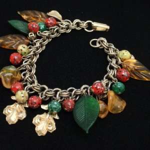 Fall Leaves & Berries Vintage Celluloid Charm Bracelet  