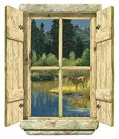 Rustic Window ~ View of Deer Buck Peel & Stick Mural  