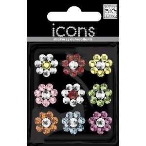 Rhinestone Word & Icon Stickers Mini Flower/Multi 9/Pkg