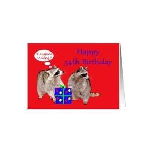    34th Birthday, raccoons stealing a present Card: Toys & Games