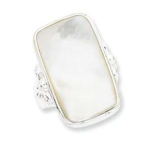  Sterling Silver Rectangle Mother of Pearl Ring   Size 8 