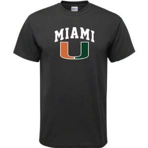  Miami Hurricanes Black Arch Logo T Shirt: Sports 
