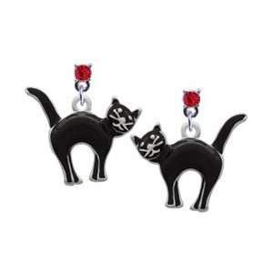  Arching Black Cat Red Swarovski Post Charm Earrings: Arts 