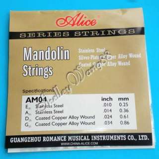 New Alice Mandolin Strings Set Silver Plated AM04  