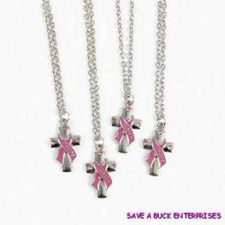 60 Pink Ribbon Cross Necklace Charms   Breast Cancer  