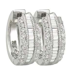 14K White Gold 1/2 ct. Round and Baguette Cut Diamond Huggie Earrings