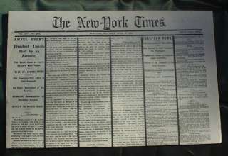 New York Times Newspaper Lincolns Assassination 1865  