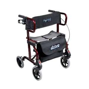   Deluxe Aluminum Transport Wheelchair / Rollator , Color Cherry Red