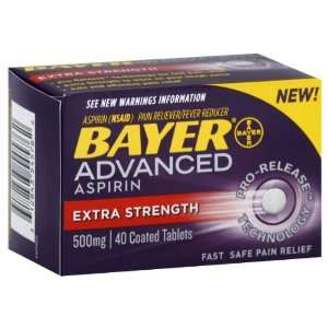 Bayer Aspirin, Advanced, Extra Strength, 500 mg, Coated Tablets, 20 ct 