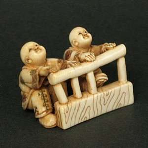  Mammoth Ivory Netsuke Two Kids Playing Carving Everything 