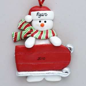  Personalized Snowman with Sled Christmas Ornament: Home 