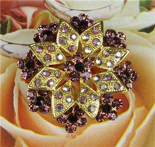 Purple Star Anise Folower Rhinestone Crystal Pin Brooch  