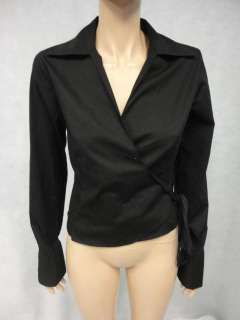Anne Fontaine Black Kytana Cotton Stretch Wrap Blouse Top Shirt 2 M 