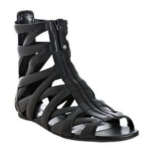  Gucci black leather Venus flat sandals 