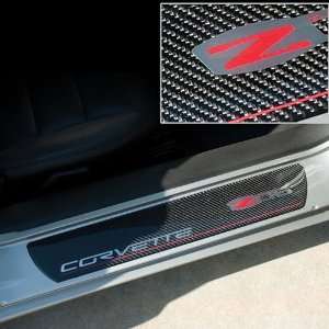Corvette Door Sill Plates   Carbon Fiber with Z06 505HP Logo : 2006 
