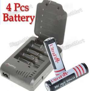  18650 Battery Charger Plus 4 PCS UltraFire 18650 3600mAh 