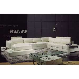  Ultra Modern Off White Full Leather Sectional Sofa