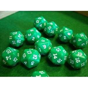  Opaque Green and White 20 Sided Dice Toys & Games