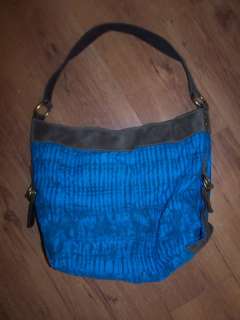 LUCKY BRAND Slouchy Turquoise Canvas & Suede Bag Tote  