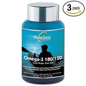  PureGels Omega 3, 180/120 Cold Water Fish Oil, EPA 180 mg 