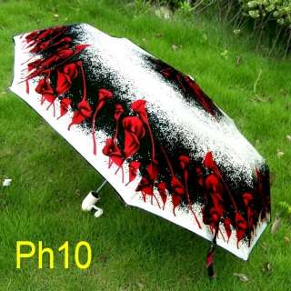 Flower Auto Open Compact Parasol Folding Umbrella Ph10  