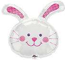 Easter Bunny Face Shaped White Pink Plaid Ears Mylar Foil Balloon