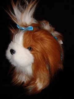   White Shih Tzu Plush Puppy Dog Pink/Aqua Dress Bow Top Knot Toy  