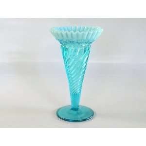  Jefferson Glass Blue Opalescent DAHLIA TWIST Vase