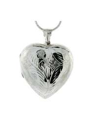 Sterling Silver Very Large Hand Engraved Heart Locket, about 1 1/2 X 1 