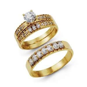    14k Two Tone Gold AMOR CZ Wedding Engagement Ring Set: Jewelry